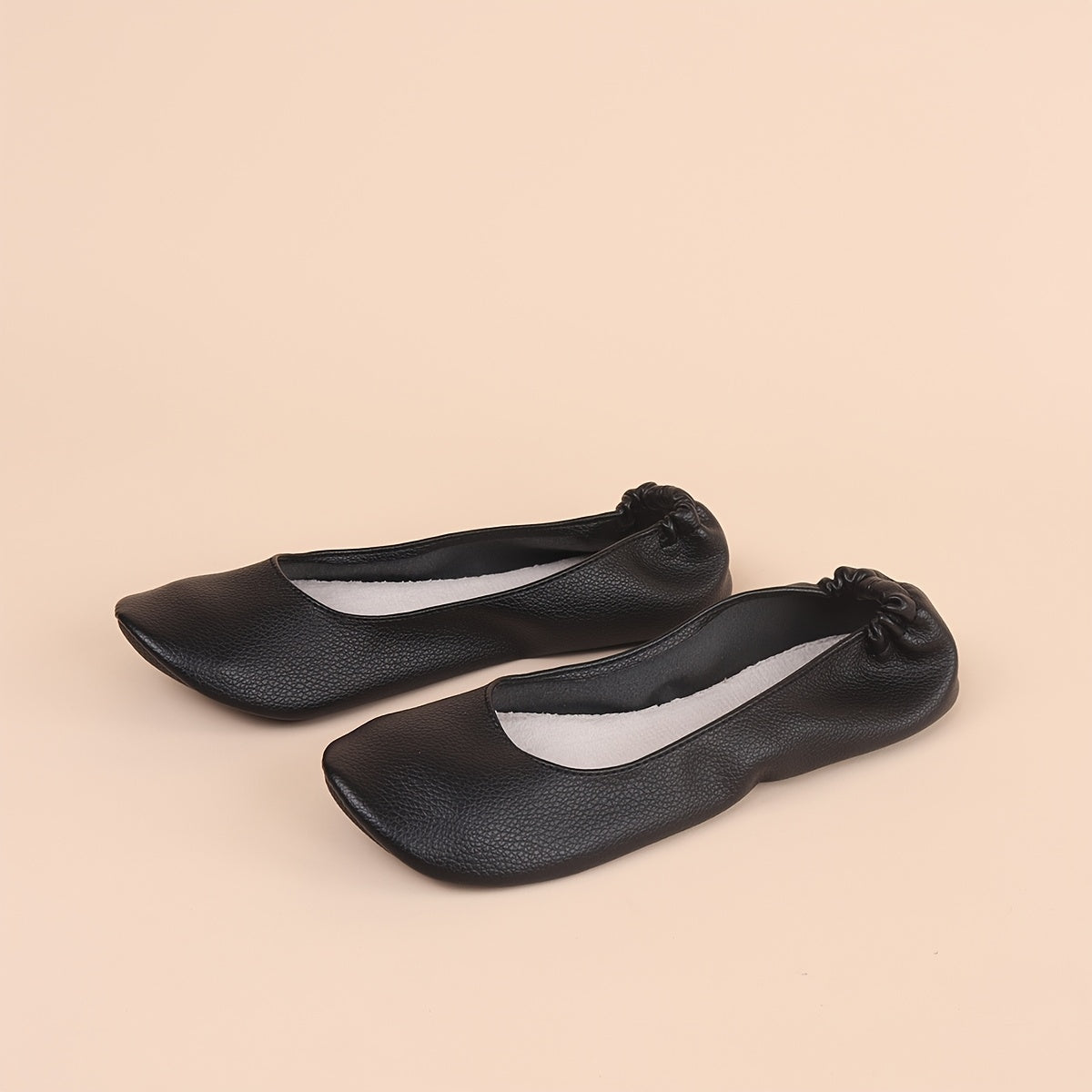 Women's Classic Black & Nude Slip-On Ballet Flats - Soft, Comfortable Faux Leather with Lychee Texture, Lightweight, Foldable Design for All Seasons