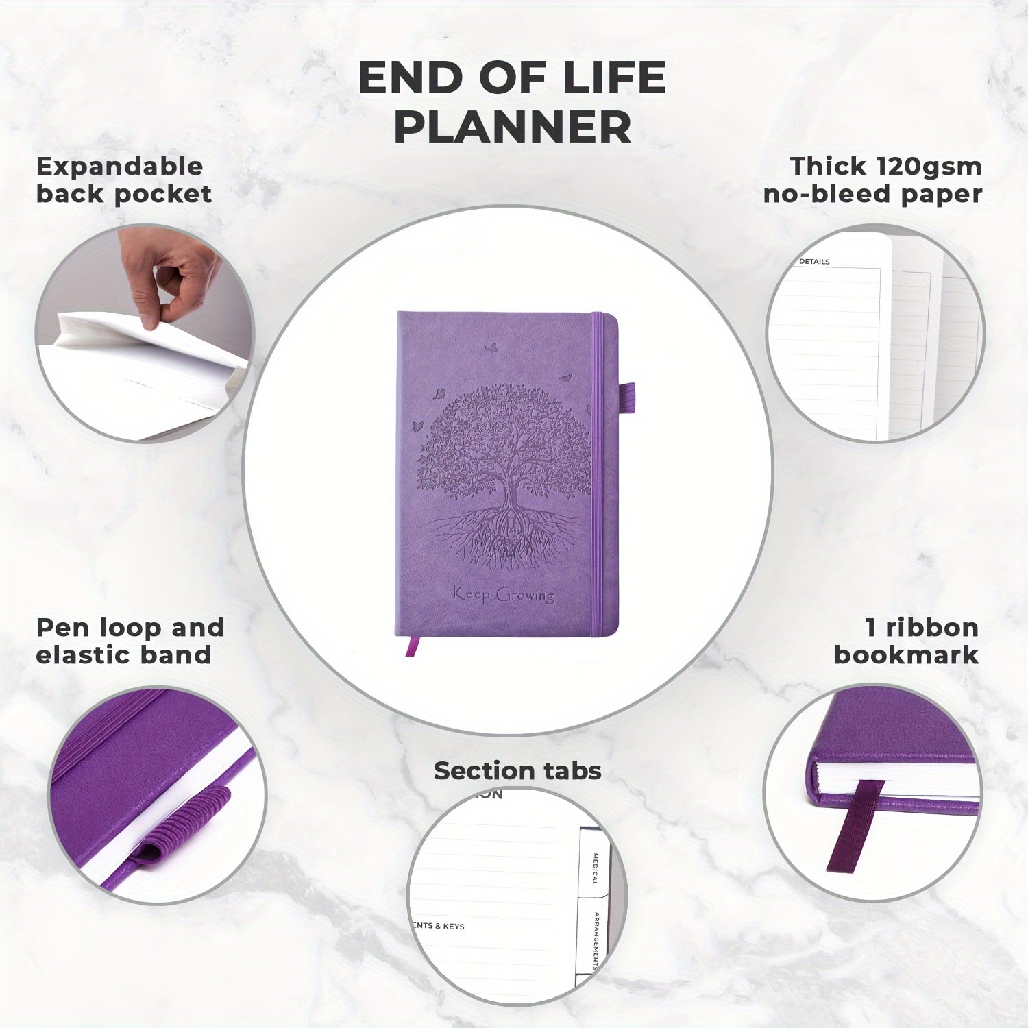 End of Life Planner, Large Tree Faux Leather Embossed Cover, Elderly End-of-Life Planner, Guide to Estate Planning Organizer and Beneficiary Planner Manual, Organizer of Final Arrangements for Beneficiaries, Will Preparation, Last Wishes and Funeral Plan