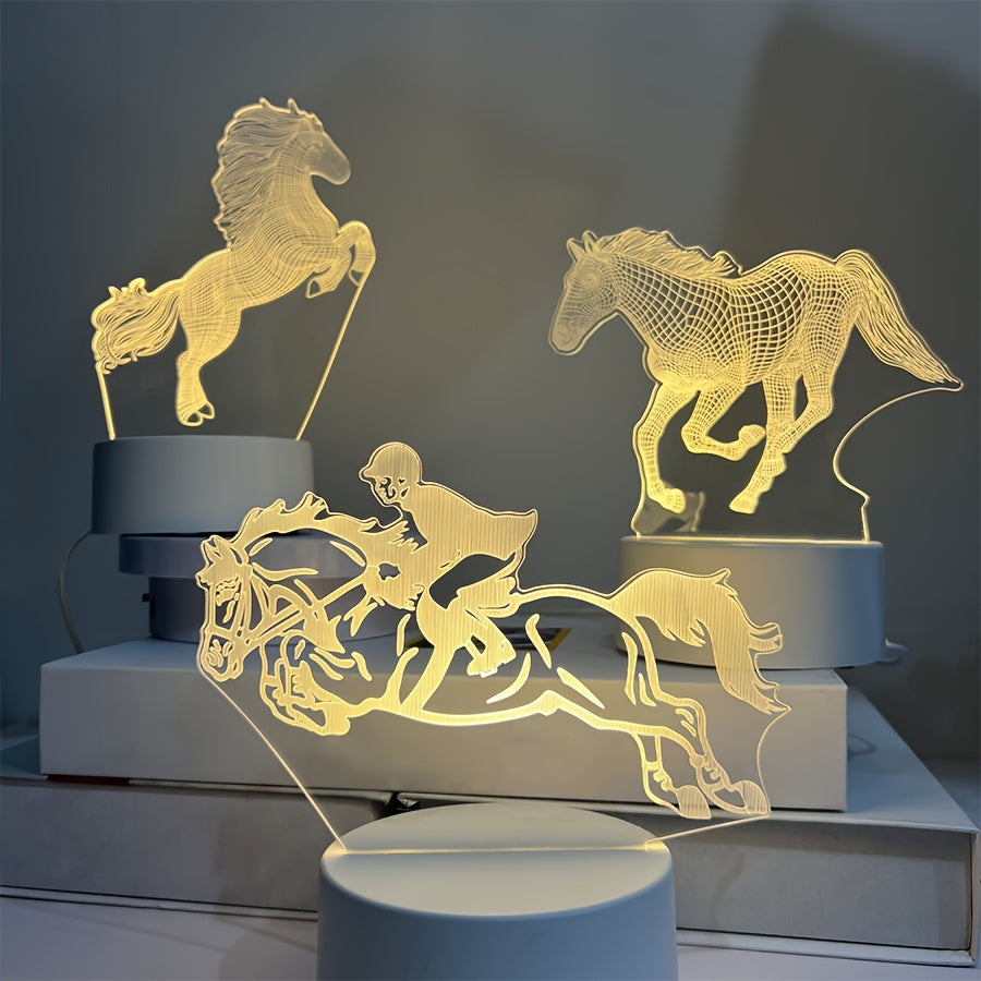 3D Vision Horse Night Light - USB Lamp with Monochrome Warm Glow, Plug-in Base, and Adjustable Brightness - Perfect Birthday Gift for Friends and Family, Suitable for Bedroom, Living Room, and Study