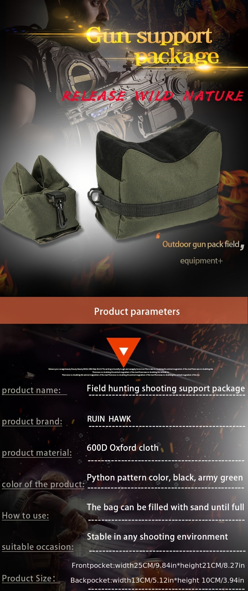 Tactical Shooting Rest, Multi-Functional Outdoor Support Bag With Oxford Fabric, Universal Fit For Hunters And Shooters