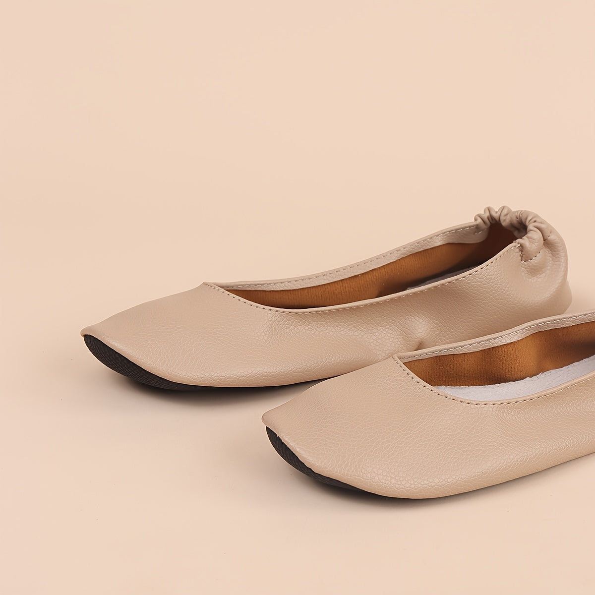 Women's Classic Black & Nude Slip-On Ballet Flats - Soft, Comfortable Faux Leather with Lychee Texture, Lightweight, Foldable Design for All Seasons