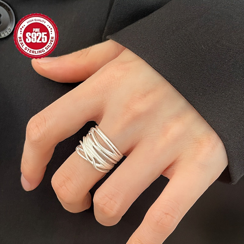 Wide version of S925 pure Silvery matte ring, simple and luxurious adjustable opening design, suitable for daily wear and gifting, suitable for all seasons - anti-oxidation gift box included, weight 0.25 ounces