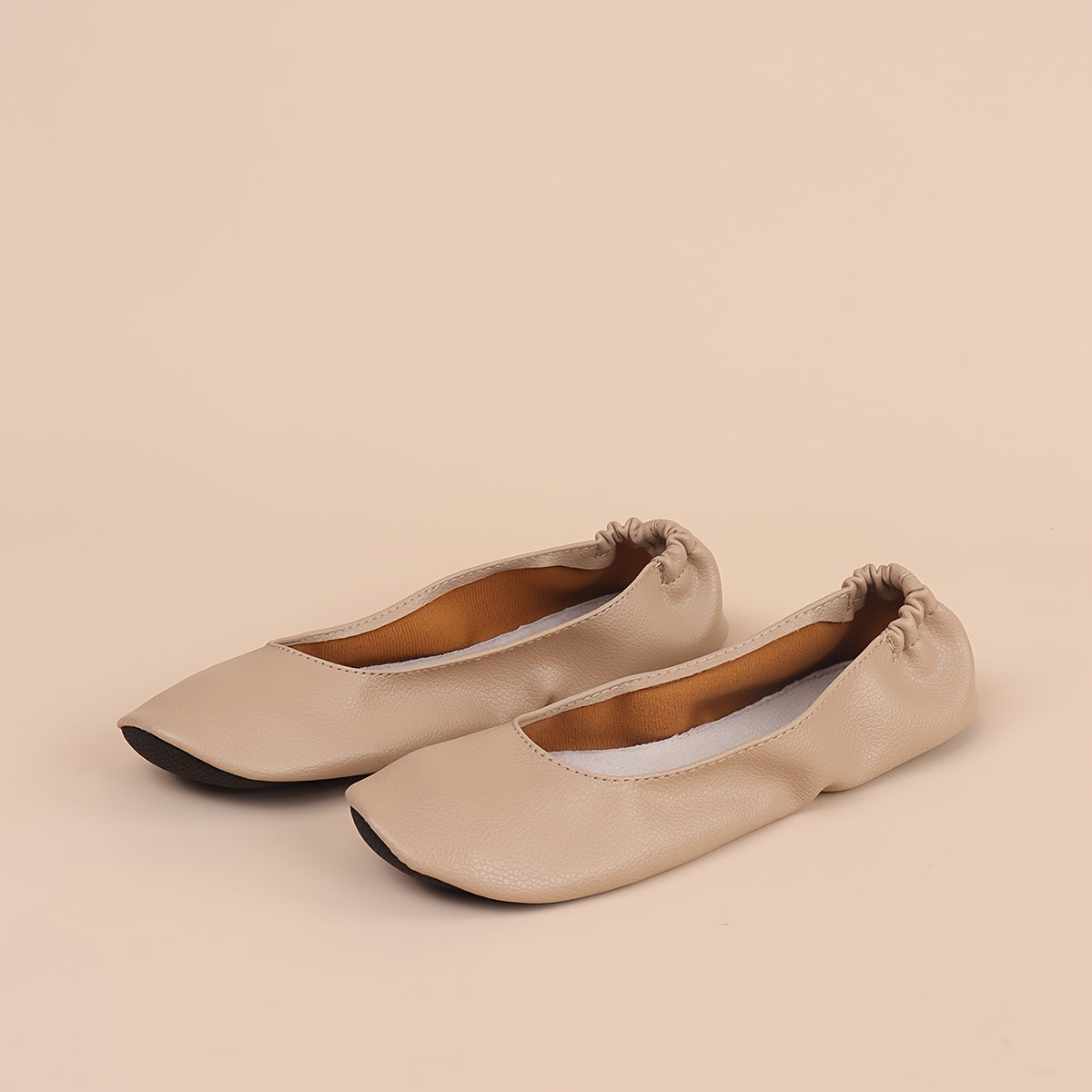 Women's Classic Black & Nude Slip-On Ballet Flats - Soft, Comfortable Faux Leather with Lychee Texture, Lightweight, Foldable Design for All Seasons