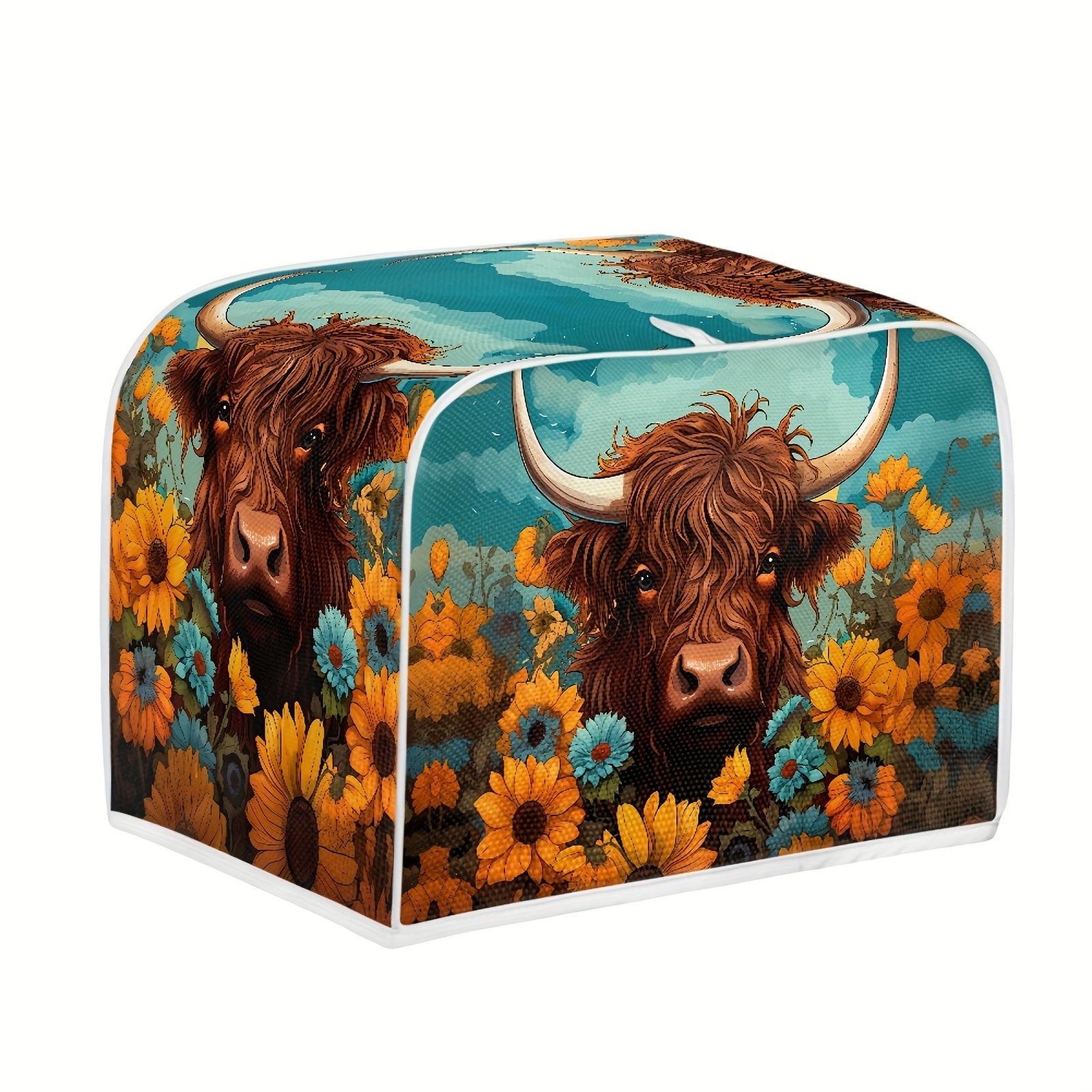 Sunflower Highland Cow Printed Toast Oven Cover - Protective, Dustproof, and Fingerprint Resistant for Kitchen Small Appliances - Suitable for Toast Ovens - Rshubino Brand