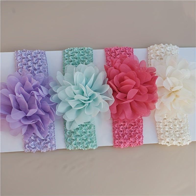 4pcs Chiffon Flower Knit Headbands, Soft Elastic Hair Accessories, Breathable Polyester, Decorative Photography Props for Youngsters Girls, Youngsters Hair Accessories