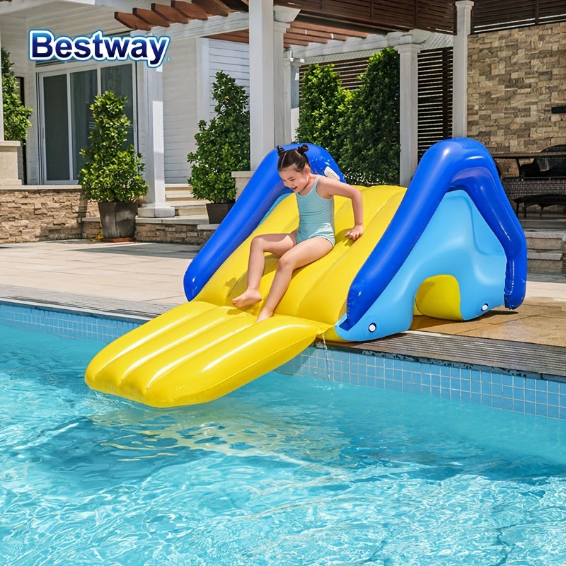 1pc Bestway Inflatable Pool Water Slide - Durable PVC, Yellow, 2.47m x 1.24m x 1.00m, Built-in Sprinkler, No Electricity Required, for Outdoor Leisure / Poolside Fun, Youngsters and Adults