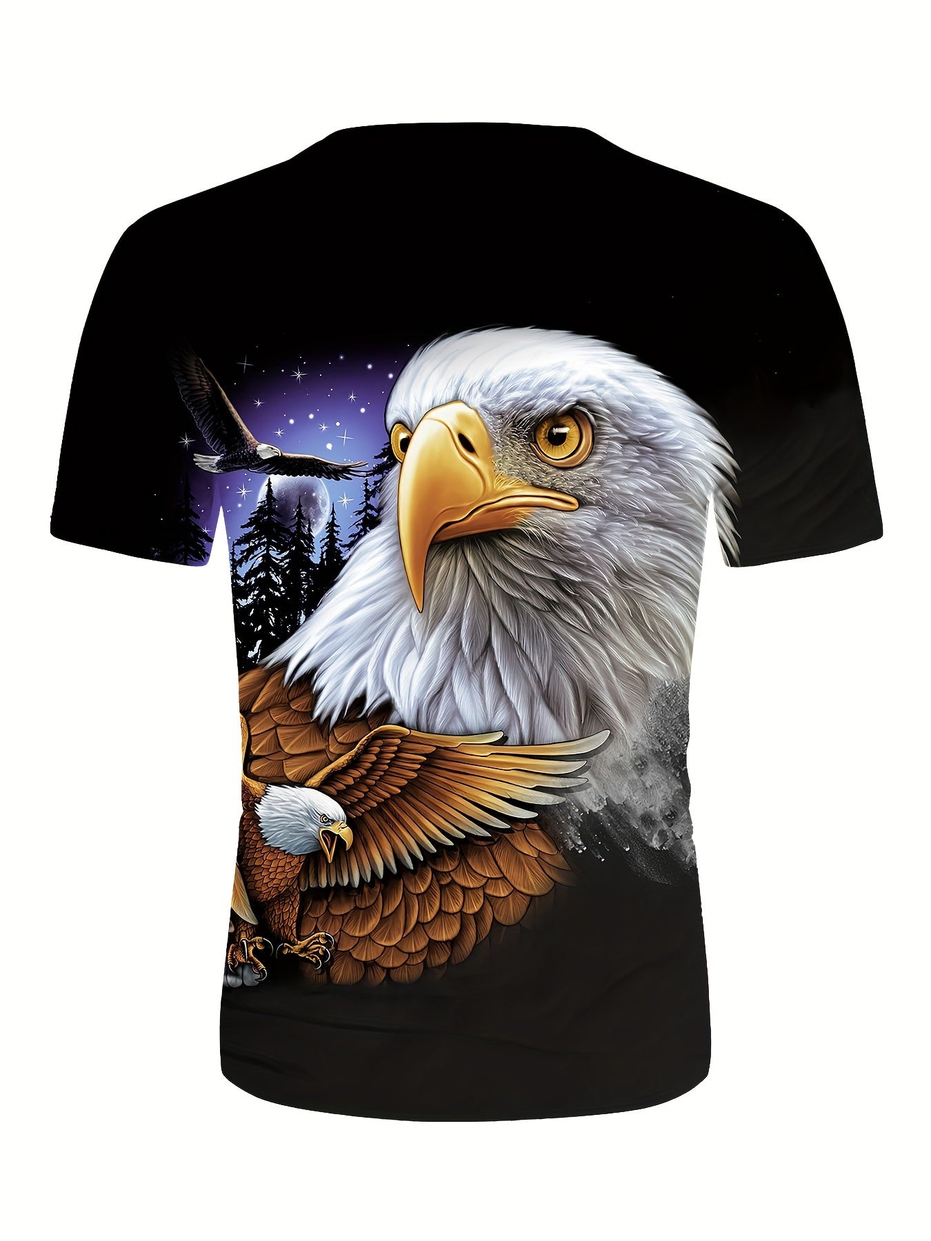 Eagle Print T-shirt, Men's Casual Street Style Stretch Round Neck Tee Shirt For Summer