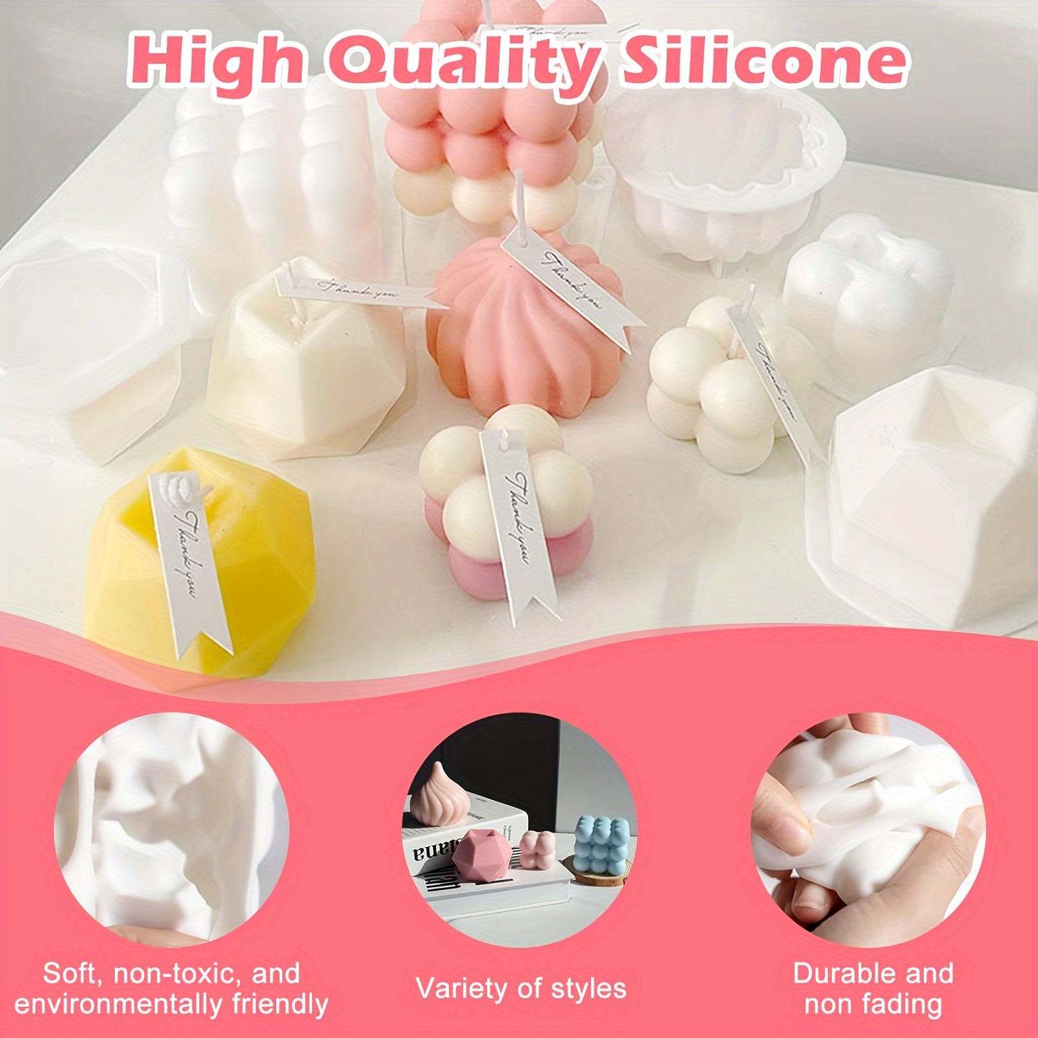 Silicone Candle Mold Kit - 9 Piece 3D Bubble Candle Molds with 61M Wicks, DIY Wax Casting Molds Set with Accessories for Aromatherapy Candles Making and Home Decor, Power-Free, High-Quality Silicone Material