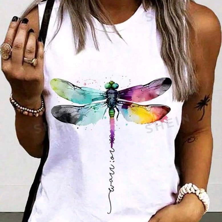 Ladies dragonfly printed tank top