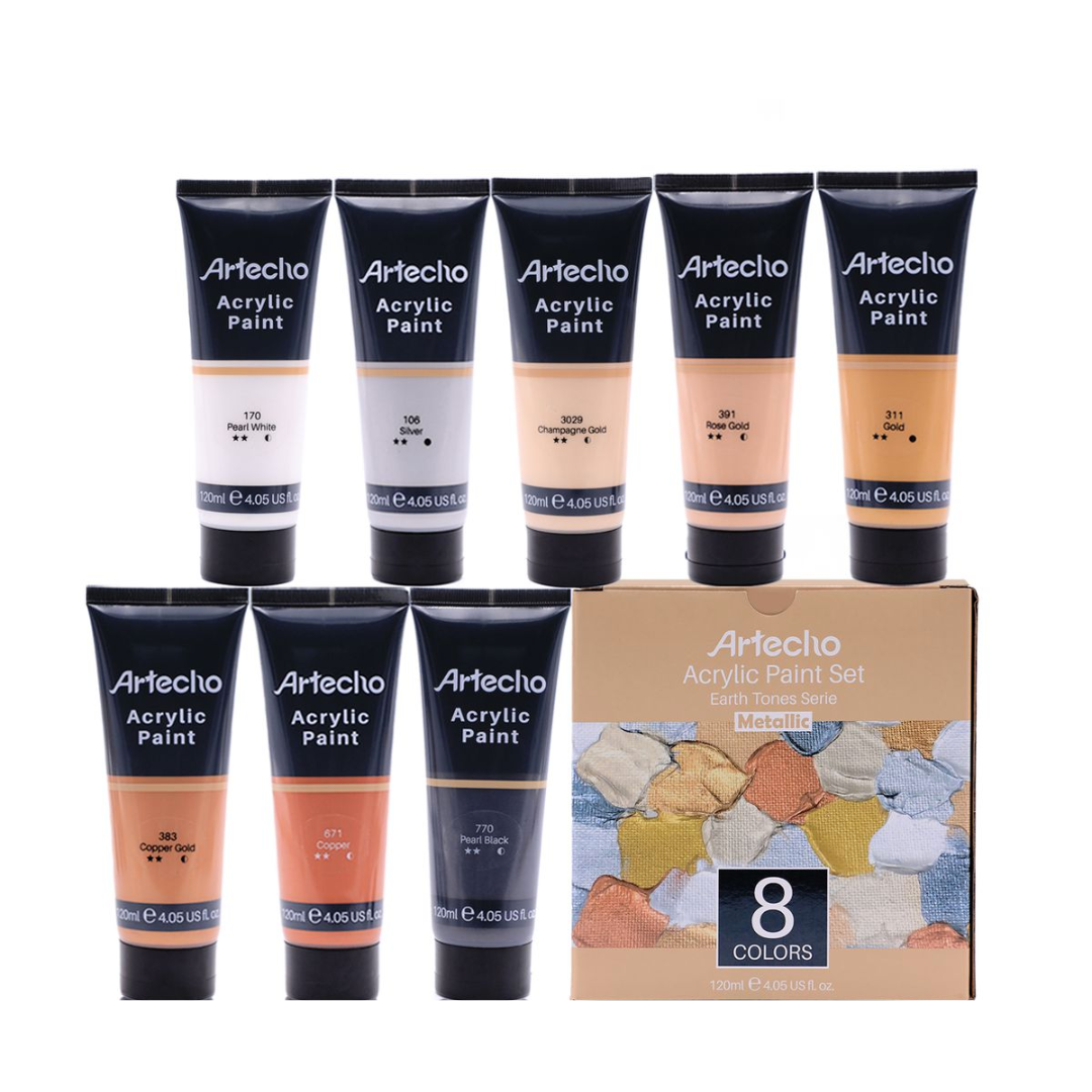 Artecho Metallic Acrylic Paint set - Earth Tone - 8 Colours