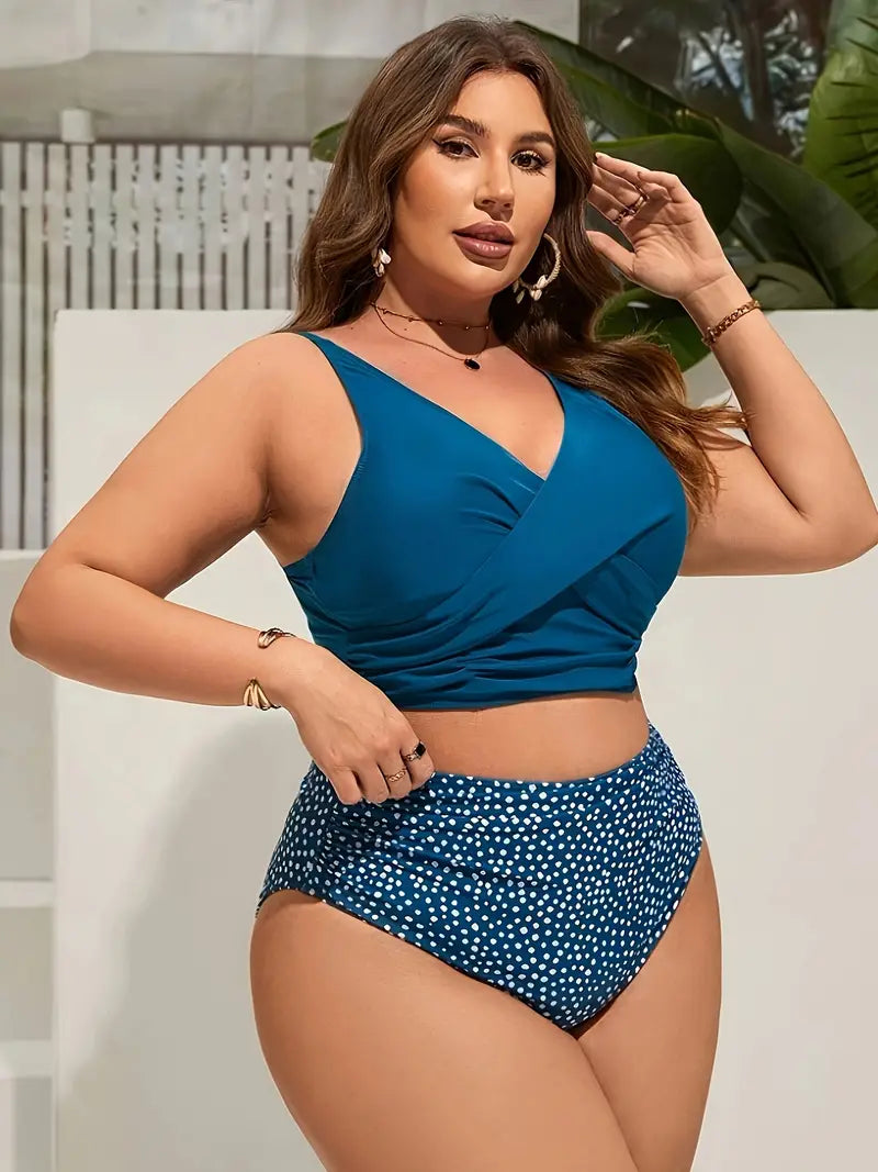 Women's Plus Size Bikini Set, Fashionable High-Waist Printed Swimsuit, Sexy Two-Piece Swimwear