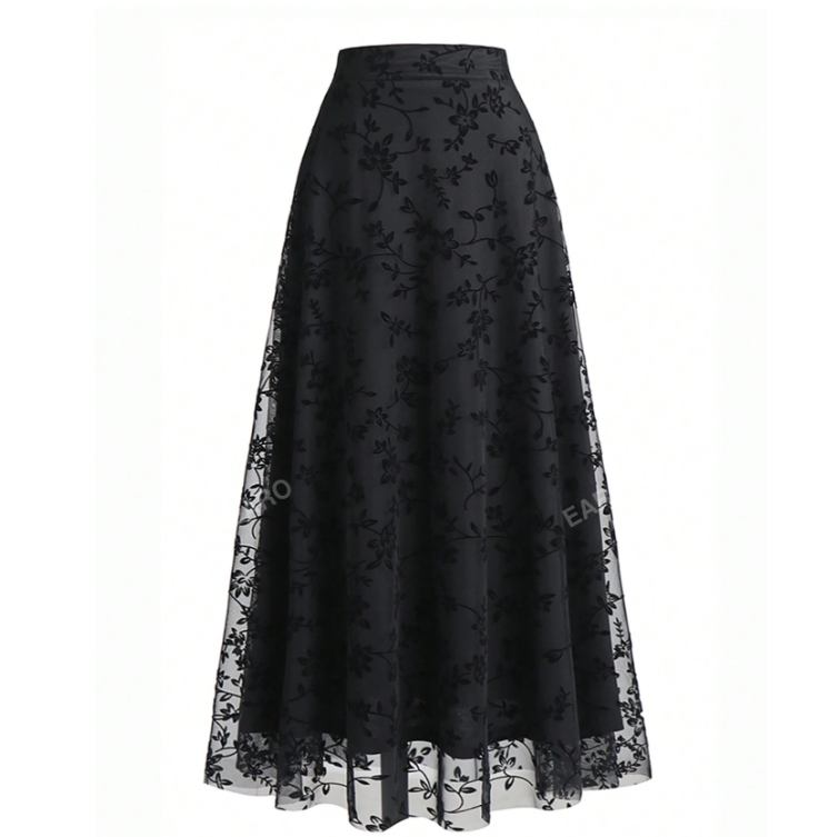 Women's Minimalist Printed Black Midi Skirt