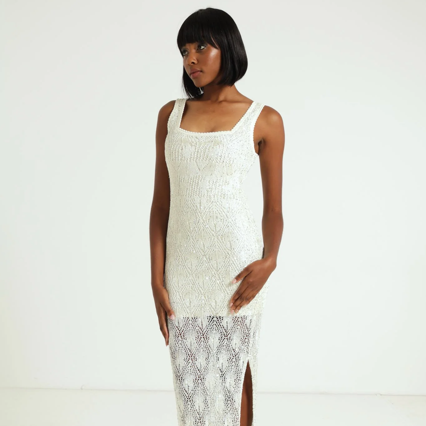 Square Neck Liza White Dress