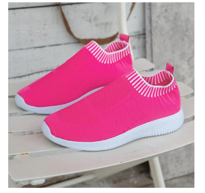 Women's Fashion Athletic Style Casual Knit Sneakers With Striped Pattern, Suitable For Four Seasons Outdoor Activities