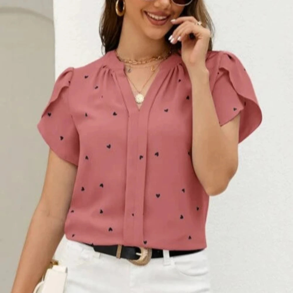 Ladies Watermelon Pink Short Sleeve Blouse