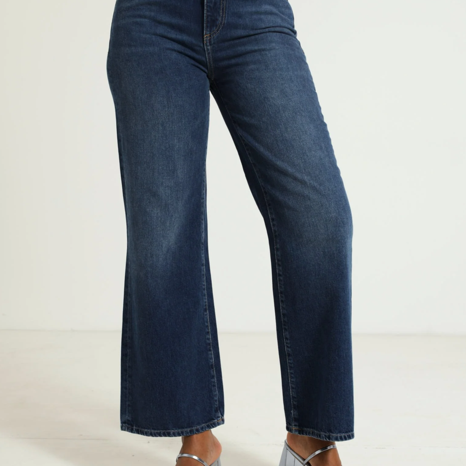 Ankle Wide Leg Denim Jeans - Light Blue