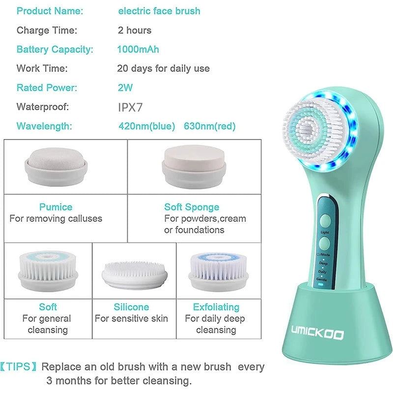 Multi functional facial cleanser, 5-in-1 facial brush, cleaning pores, makeup removal brush, waterproof facial cleanser Gift