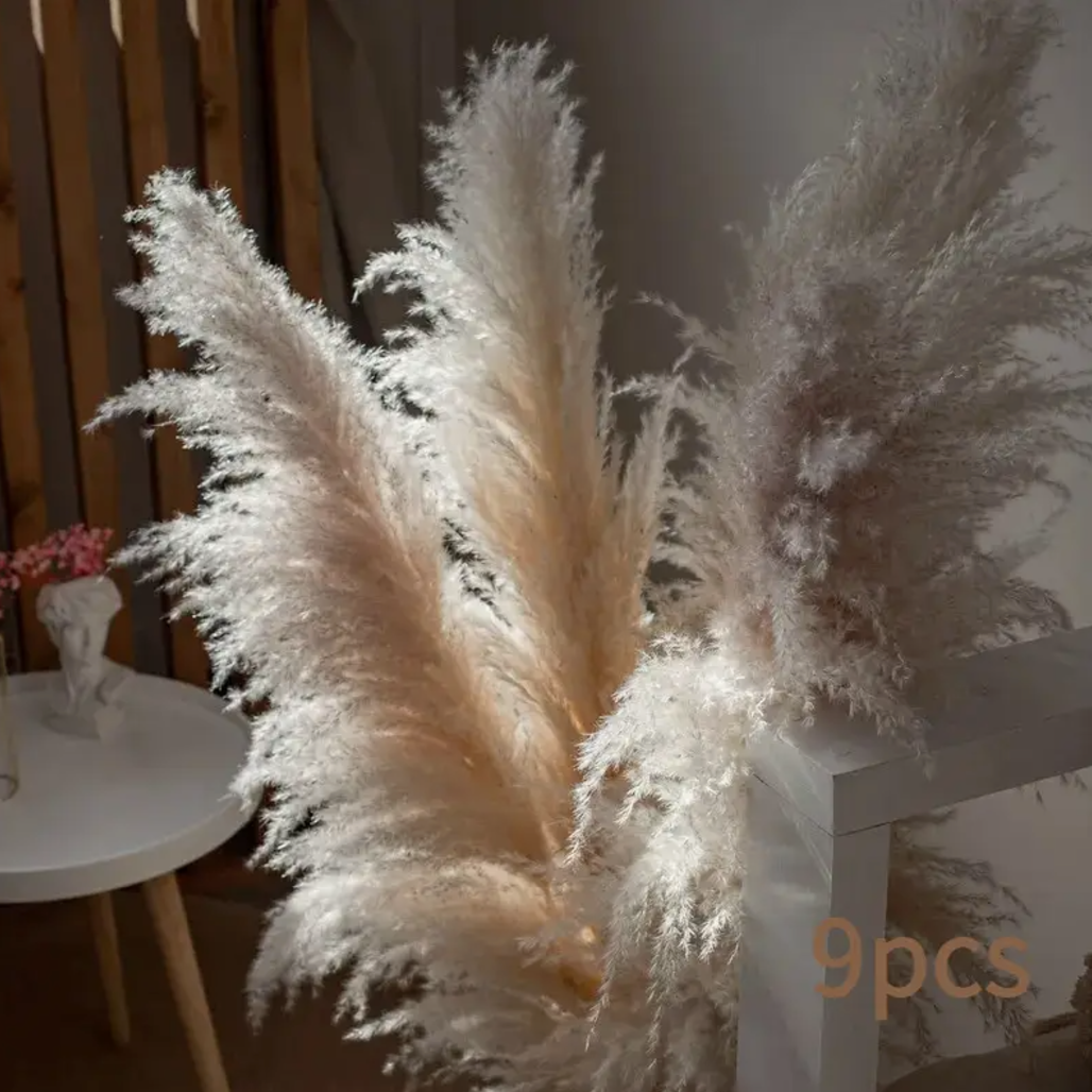 9pcs/19pcs, 100cm Bohemian Style Natural Pampas Grass, Fluffy Dry Reed Bouquet, White Pampas Grass for Wedding, Floor Standing Vase Flower Arrangement Bohemian Style Home Bedroom Living Room Decoration, Autumn Processed, No Pest Risk