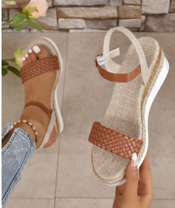 Vacation Ankle Strap Wedge Sandals For Women, Braid Detail Wedge Sandals