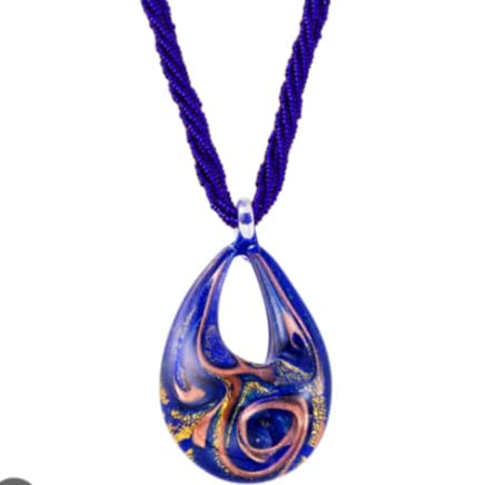 Italian Blue Murano Glass Pendant Necklace in 18kt Gold Over Sterling