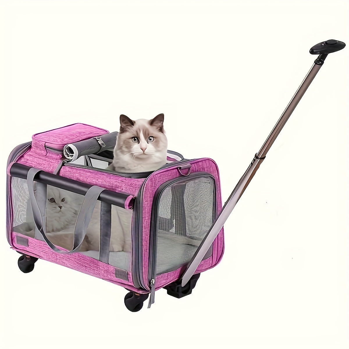 PVC Soft-Sided Pet Carrier with Zipper Closure - Breathable Mesh Dog Stroller Tote with Wheels - Portable Cat Travel Crate for Pets up to 11.34KG