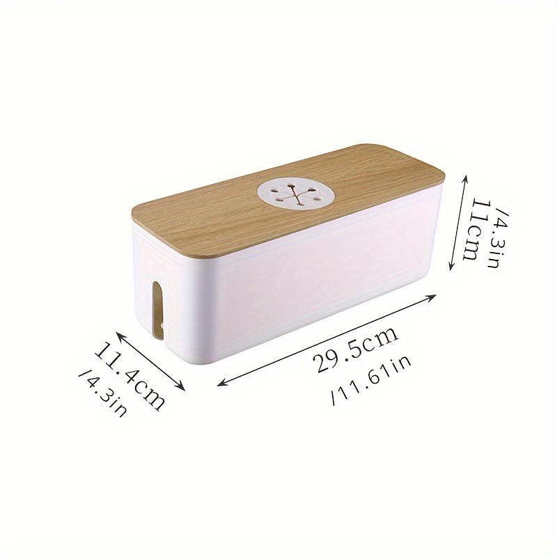 YIMUWN Wooden Cable Organizer Box - Dustproof Power Cord and Charger Storage Case with Wire Winder for Home Office