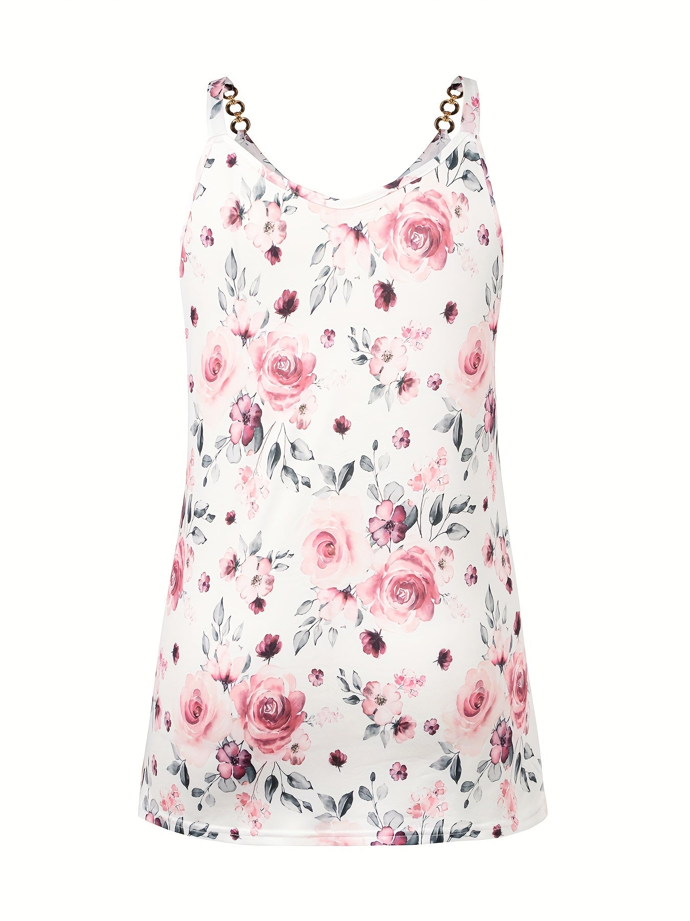 Plus Size Floral Print Cami Top, V Neck Sleeveless Top For Summer, Women's Plus Size Clothing