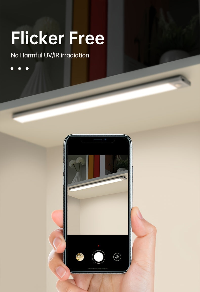 1pc Sleek Motion Sensor LED Cabinet Light - Wireless, Rechargeable with Magnetic Easy-Install, Adjustable Brightness, Waterproof IP20 - Ideal for Kitchen, Bedroom, Hallway & Staircase, Available in 19.81cm, 29.97cm, 15.7