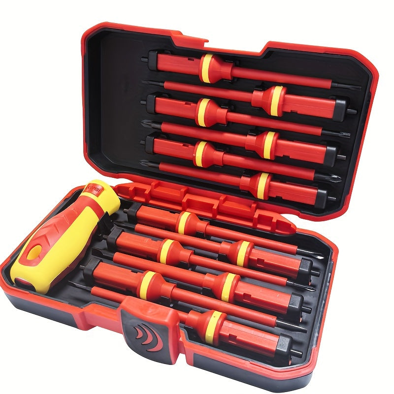 13pcs Magnetic Screwdriver Set with Quick-Release Insulated Handle - 1000V, Chrome Vanadium Steel, Phillips & Slotted Bits for Electricians and DIY Repairs