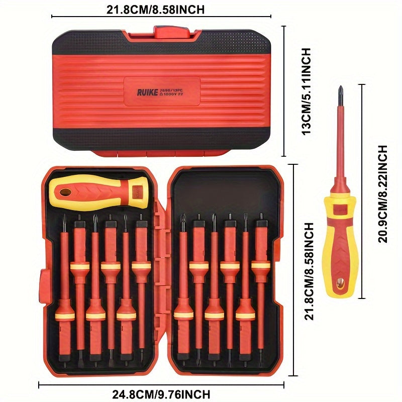 13pcs Magnetic Screwdriver Set with Quick-Release Insulated Handle - 1000V, Chrome Vanadium Steel, Phillips & Slotted Bits for Electricians and DIY Repairs