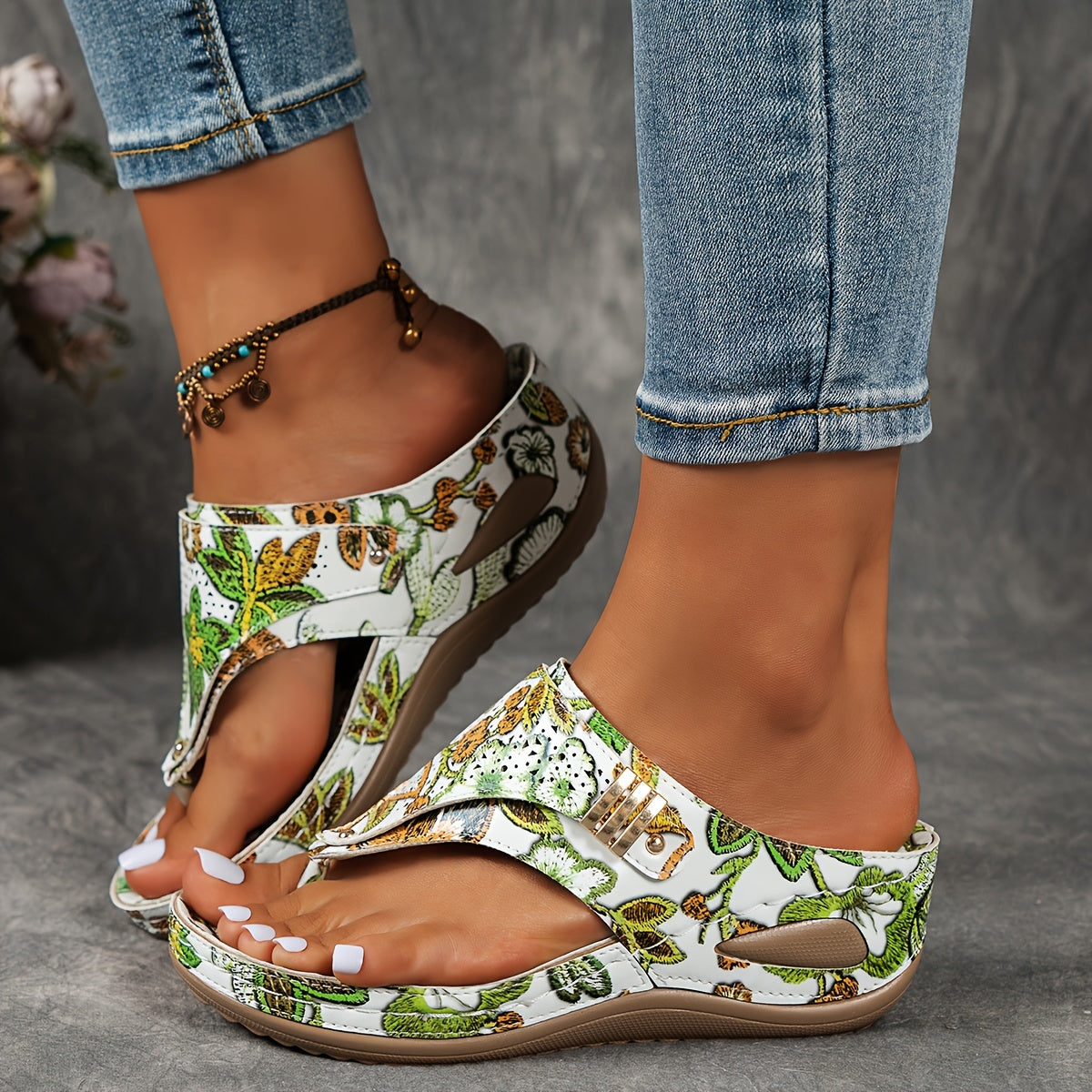 Chic Floral Wedge Heeled Sandals - Comfortable Slip-On Platform Shoes with Soft Insoles, Adjustable Ankle Straps, and Breathable Upper - Perfect for Casual Outings, Summer Vacations, and Everyday Wear