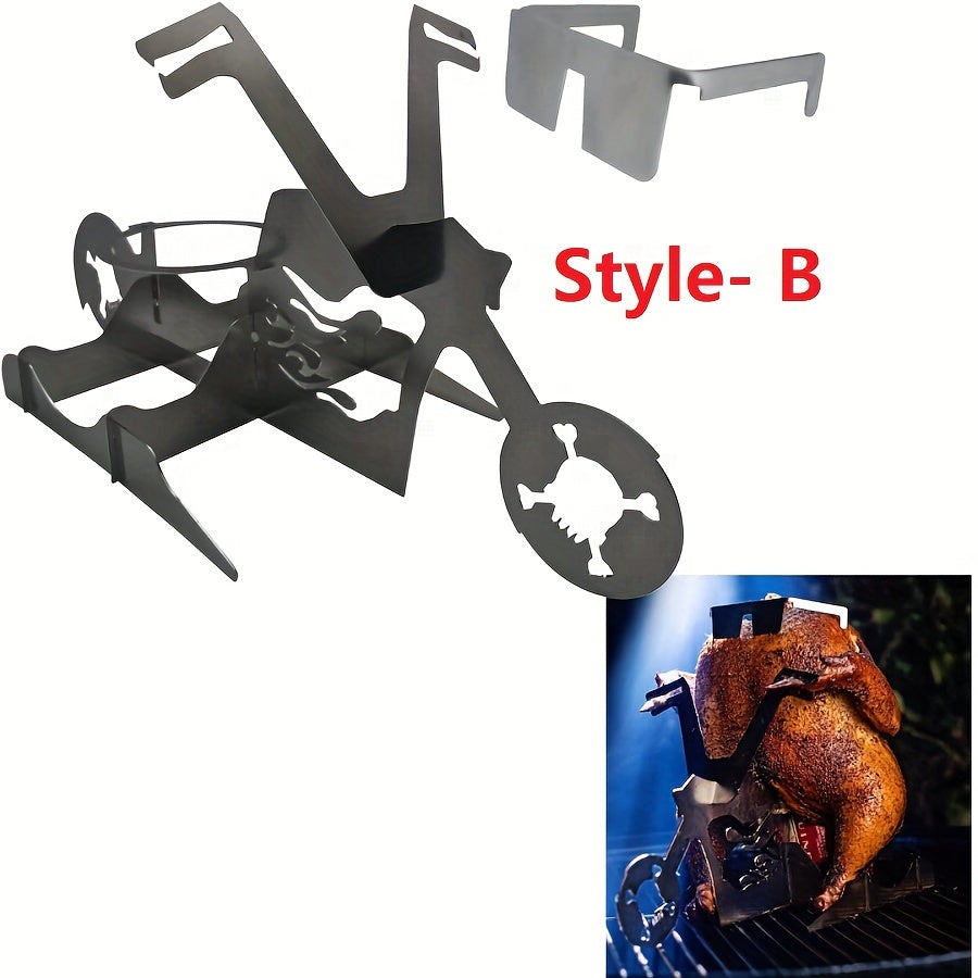 1pc Stainless Steel BBQ Tool Set - Creative Motorcycle Design Barbecue Rack with Beer Can Holder, Funny Chicken Stand, Polished Finish, Outdoor Camping Accessories, Durable and Easy to Clean