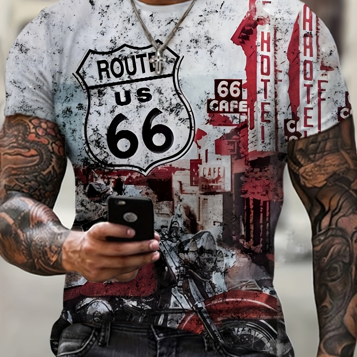 Fancy Motorcycle Print T-shirt, Men's Casual Comfy Crew Neck Tee, Trendy Short Sleeve Top For Summer Daily Wear