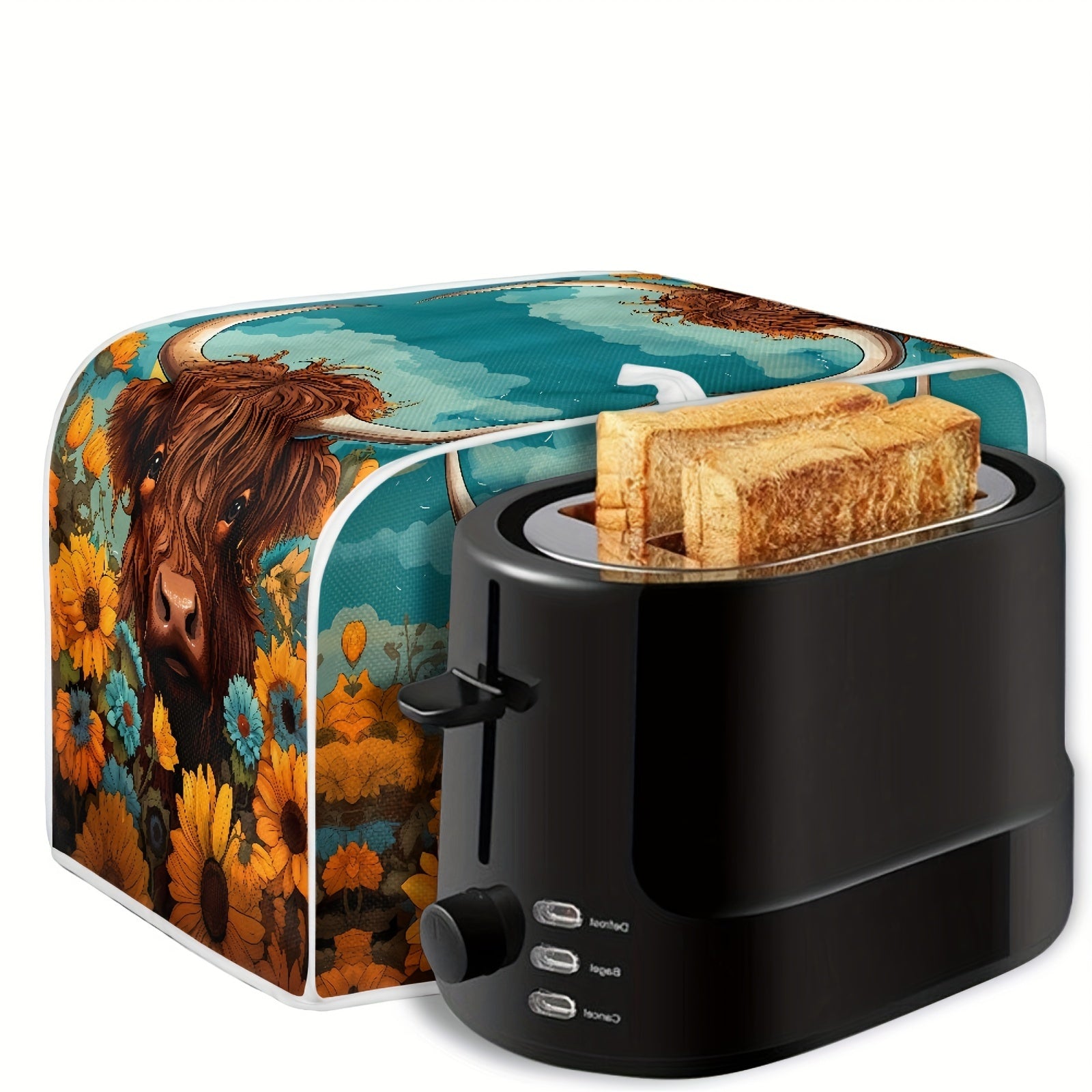 Sunflower Highland Cow Printed Toast Oven Cover - Protective, Dustproof, and Fingerprint Resistant for Kitchen Small Appliances - Suitable for Toast Ovens - Rshubino Brand