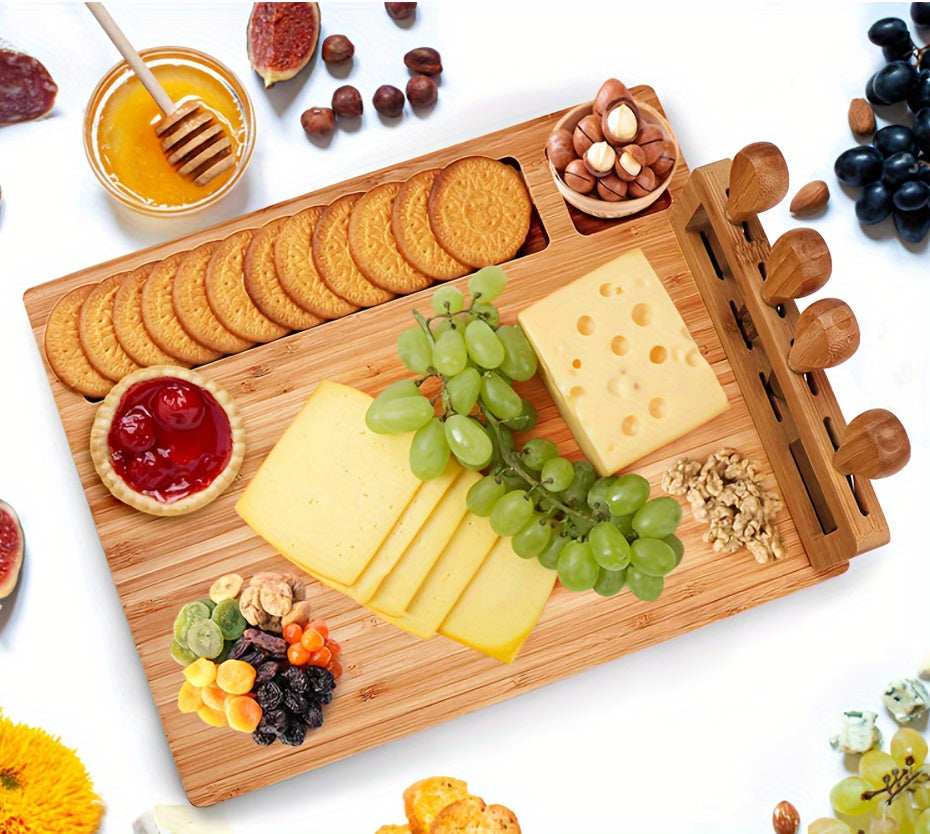 1 Set Premium Wooden Cheese Board Set - Complete with Knife & Fork, Stylish Cutting & Serving Platter for Home Kitchen, Restaurant, and Hotel Use - Durable, Easy to Clean, Perfect for Baking and Entertaining