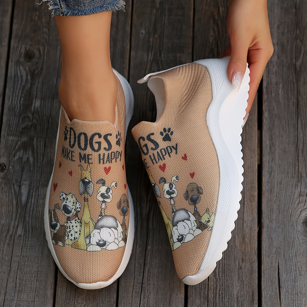 Womens Lightweight Dog Print Sock Sneakers - Breathable Walking Trainers with Soft Slip-On Design - Comfy, Flexible & Fashionable Outdoor Shoes for All-Day Comfort - Adorable Low Top Canine Prints