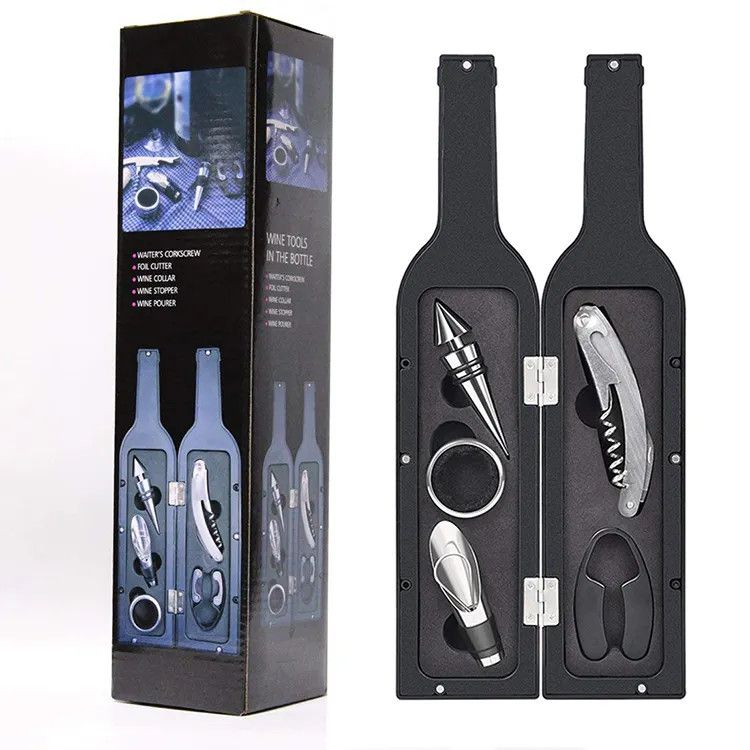 Wine Bottle Shaped Corkscrew & Accessory Gift Set - 5 Piece