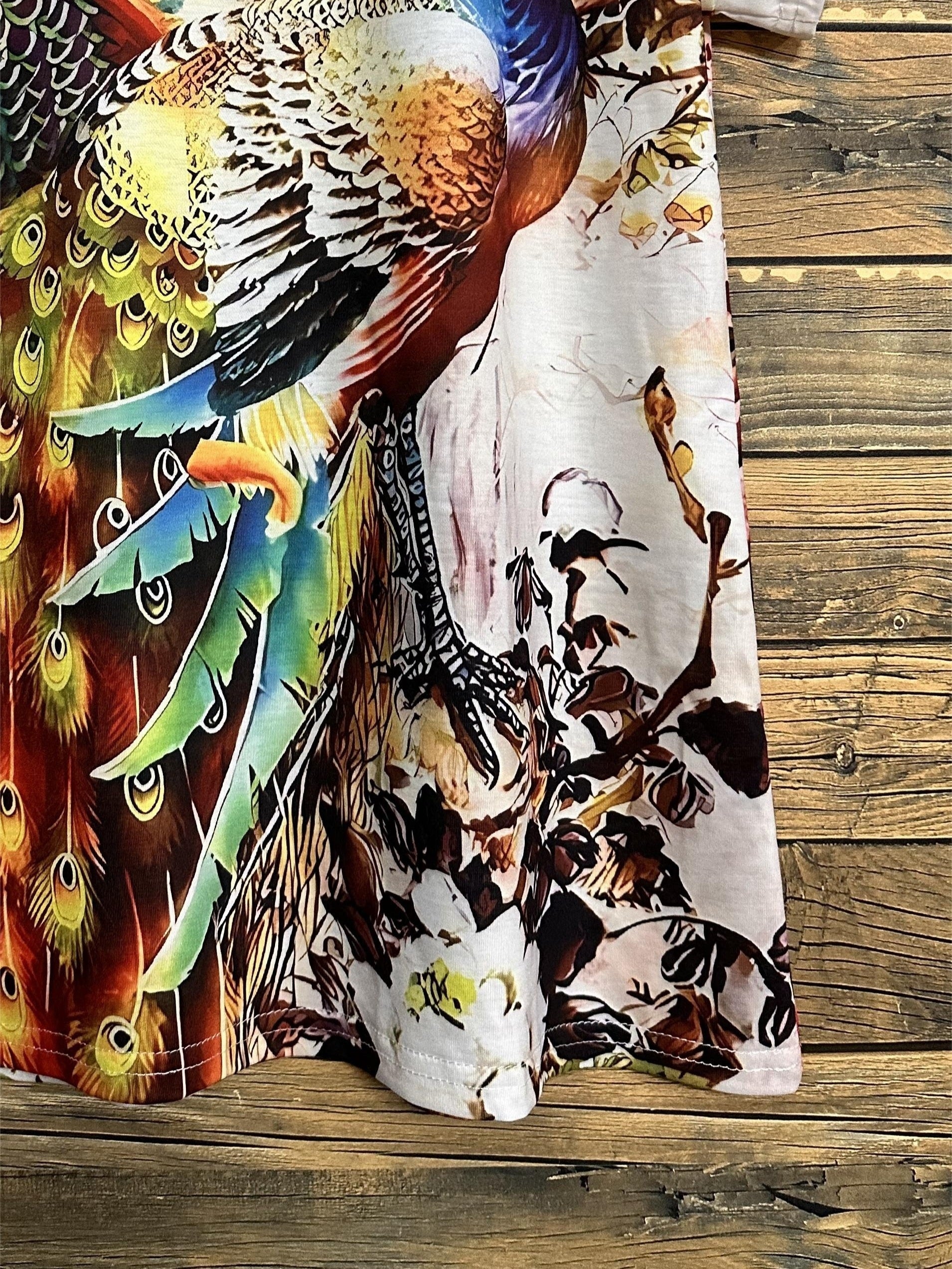 Summer 3D Digital Print Peacock T-Shirt for Women - Polyester Knit Fabric, Round Neck, Animal Pattern, Casual Short Sleeve Top