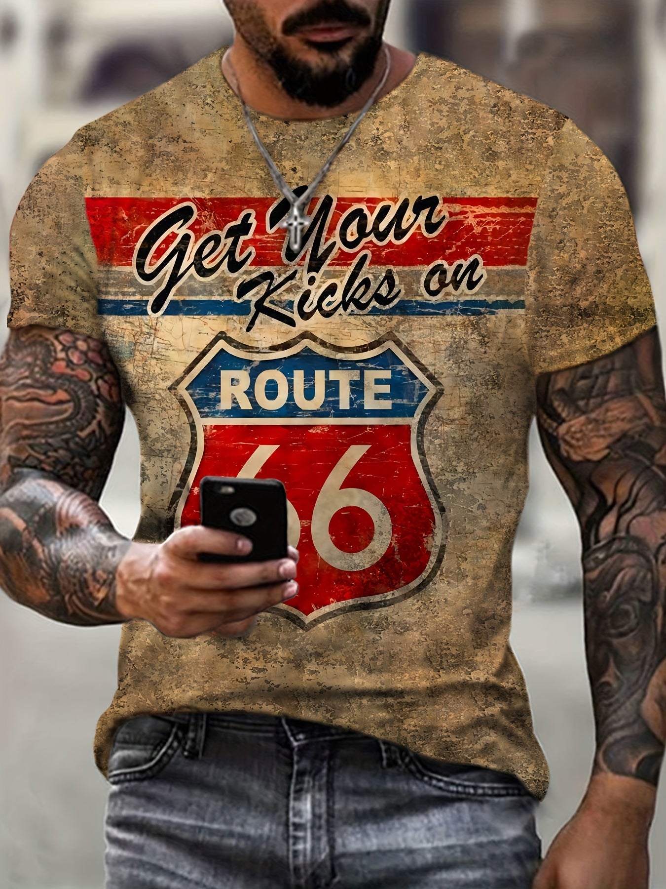 Fancy Motorcycle Print T-shirt, Men's Casual Comfy Crew Neck Tee, Trendy Short Sleeve Top For Summer Daily Wear