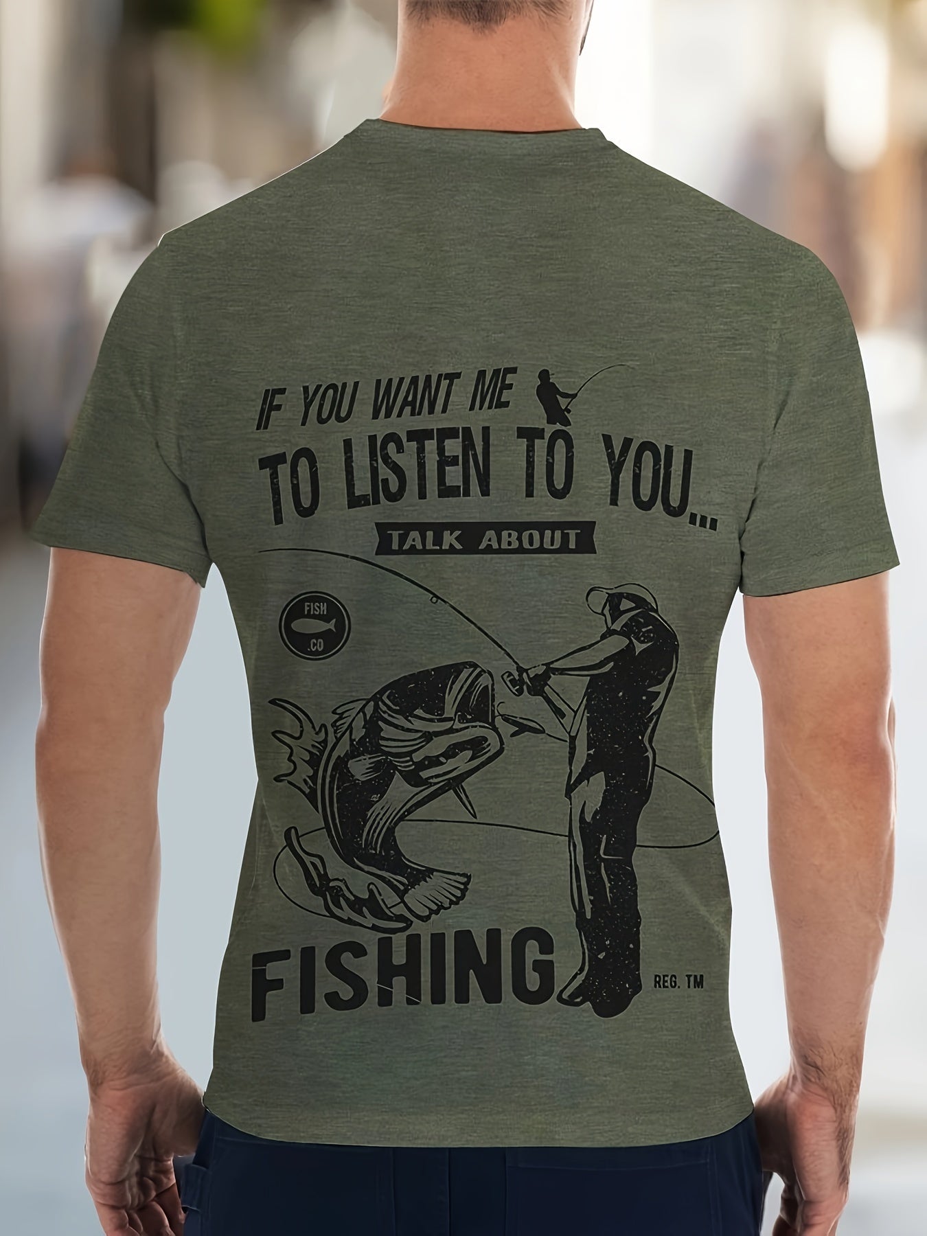 Men's Fish Graphic Print T-shirt, Casual Short Sleeve Crew Neck Tee, Men's Clothing For Summer Outdoor