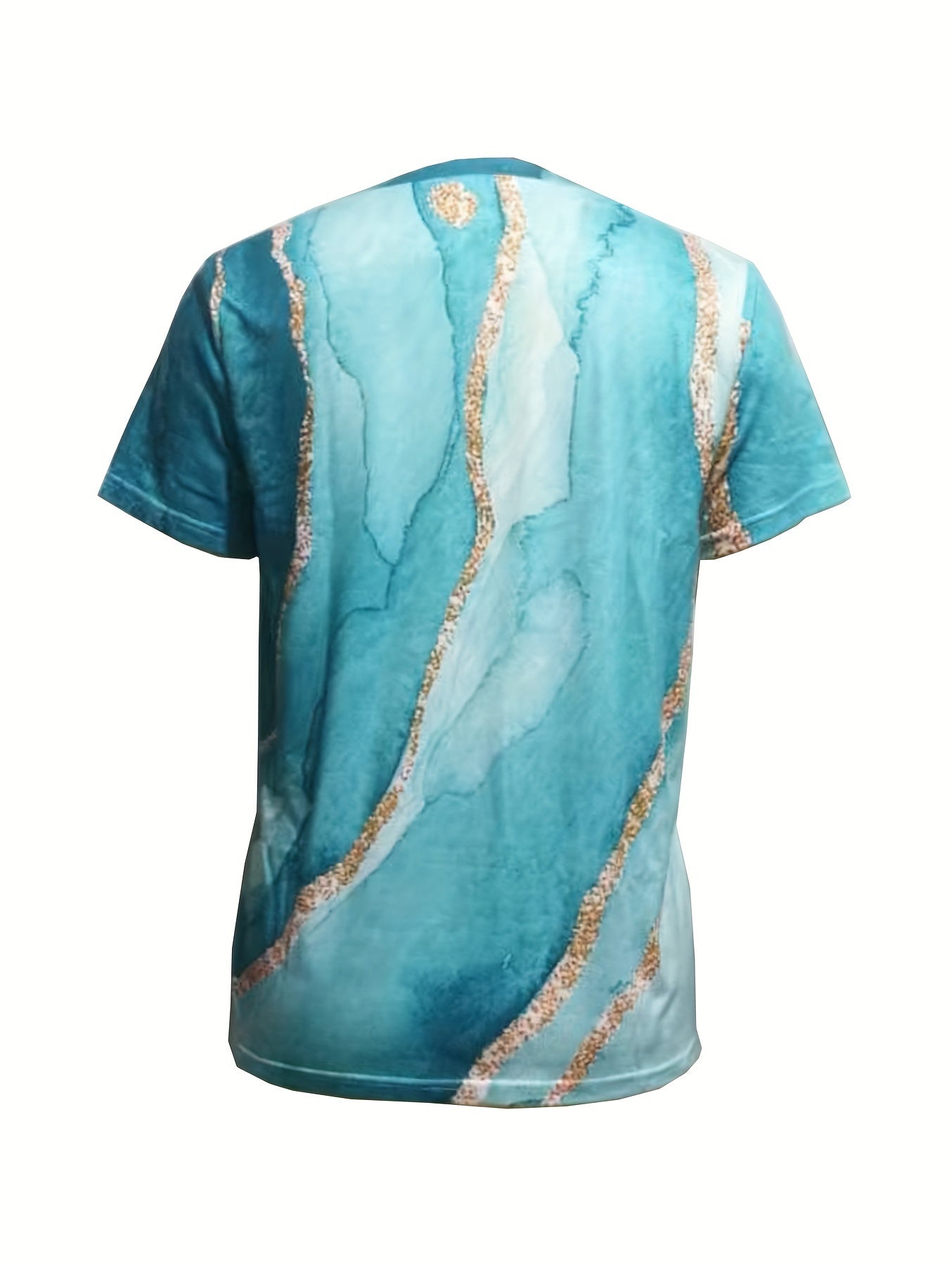 Marble Print V Neck T-shirt, Casual Short Sleeve Top For Spring & Summer, Women's Clothing