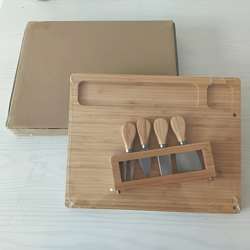 1 Set Premium Wooden Cheese Board Set - Complete with Knife & Fork, Stylish Cutting & Serving Platter for Home Kitchen, Restaurant, and Hotel Use - Durable, Easy to Clean, Perfect for Baking and Entertaining