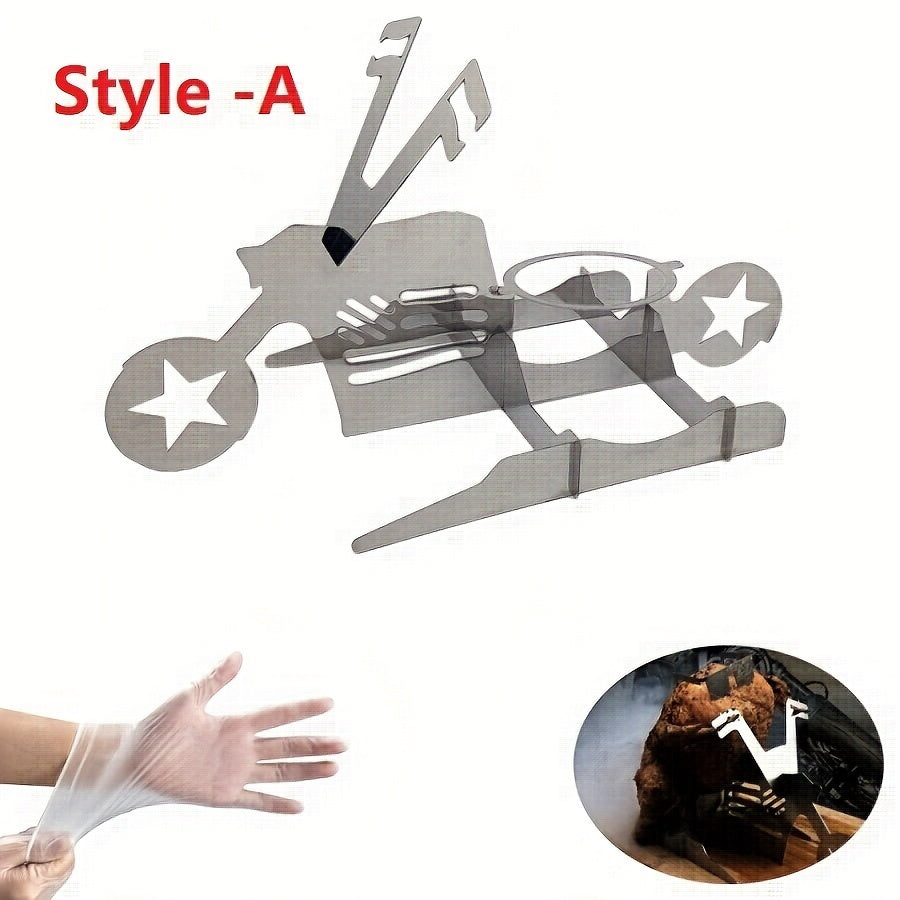 1pc Stainless Steel BBQ Tool Set - Creative Motorcycle Design Barbecue Rack with Beer Can Holder, Funny Chicken Stand, Polished Finish, Outdoor Camping Accessories, Durable and Easy to Clean