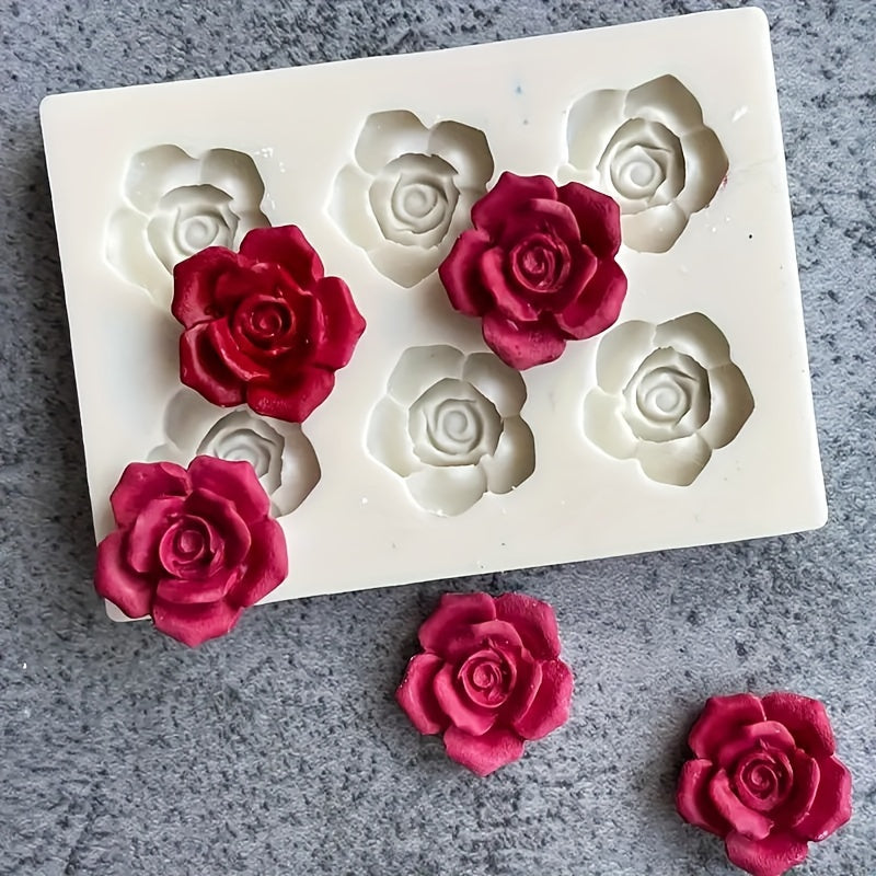 6-Cavity Silicone Mold for Candle Making, 3D Rose Shape - DIY Craft Mold for Fondant, Chocolate, Mousse, Jelly, Resin, Plaster, Clay - Multi-Purpose Baking and Crafting Tool