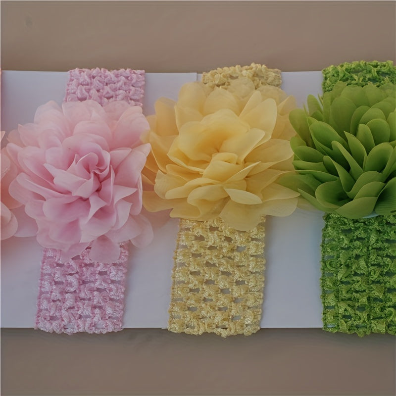 4pcs Chiffon Flower Knit Headbands, Soft Elastic Hair Accessories, Breathable Polyester, Decorative Photography Props for Youngsters Girls, Youngsters Hair Accessories