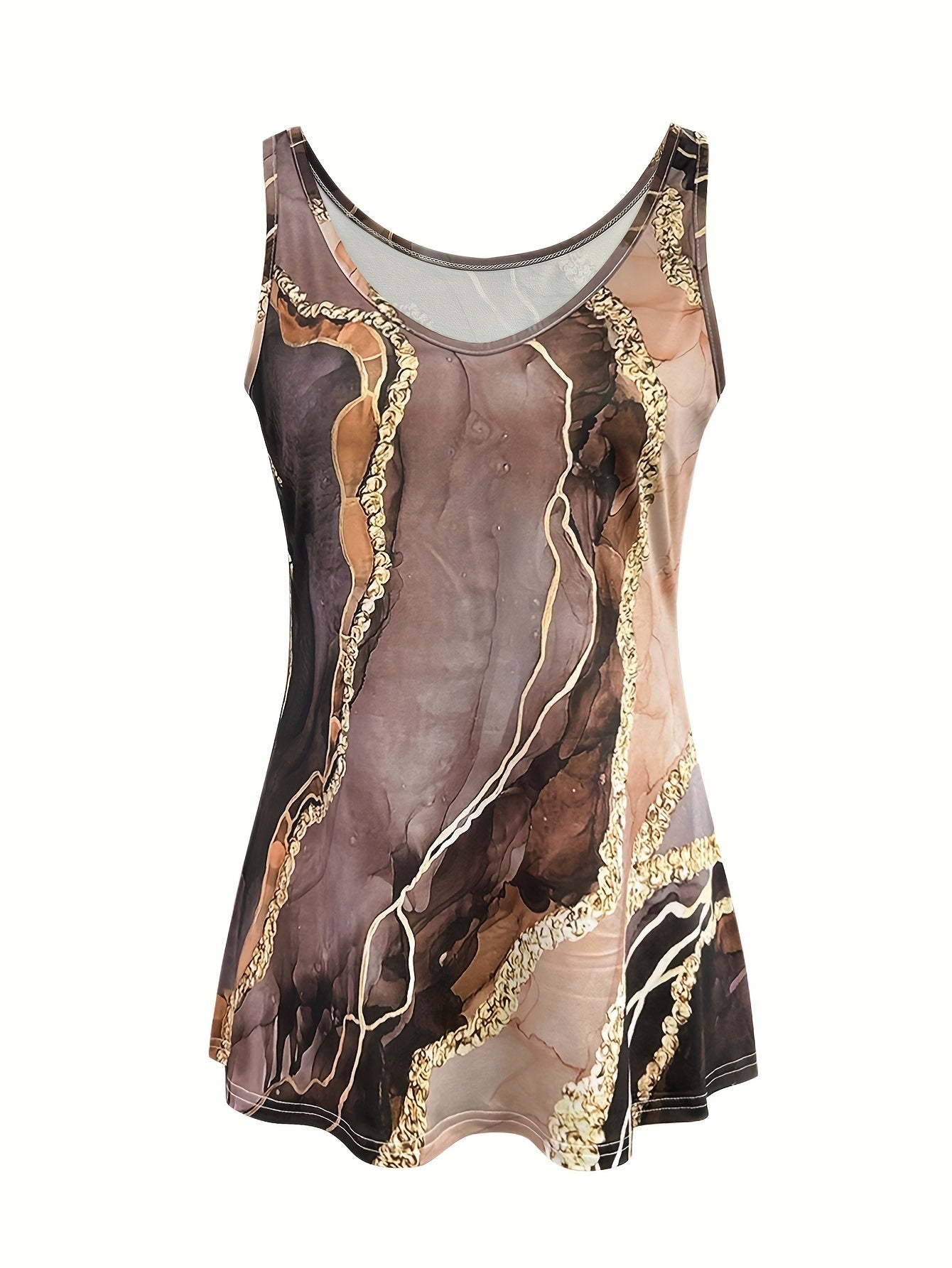 Marble Print V Neck Tank Top, Casual Sleeveless Tank Top For Summer, Women's Clothing