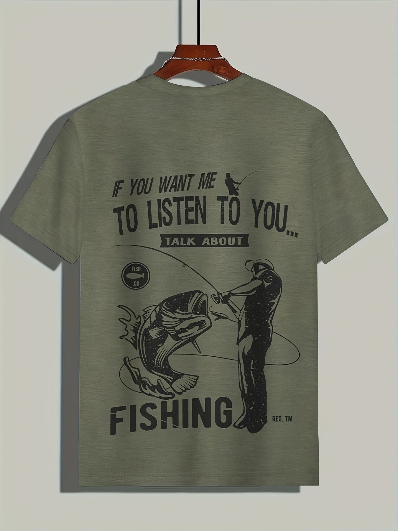 Men's Fish Graphic Print T-shirt, Casual Short Sleeve Crew Neck Tee, Men's Clothing For Summer Outdoor