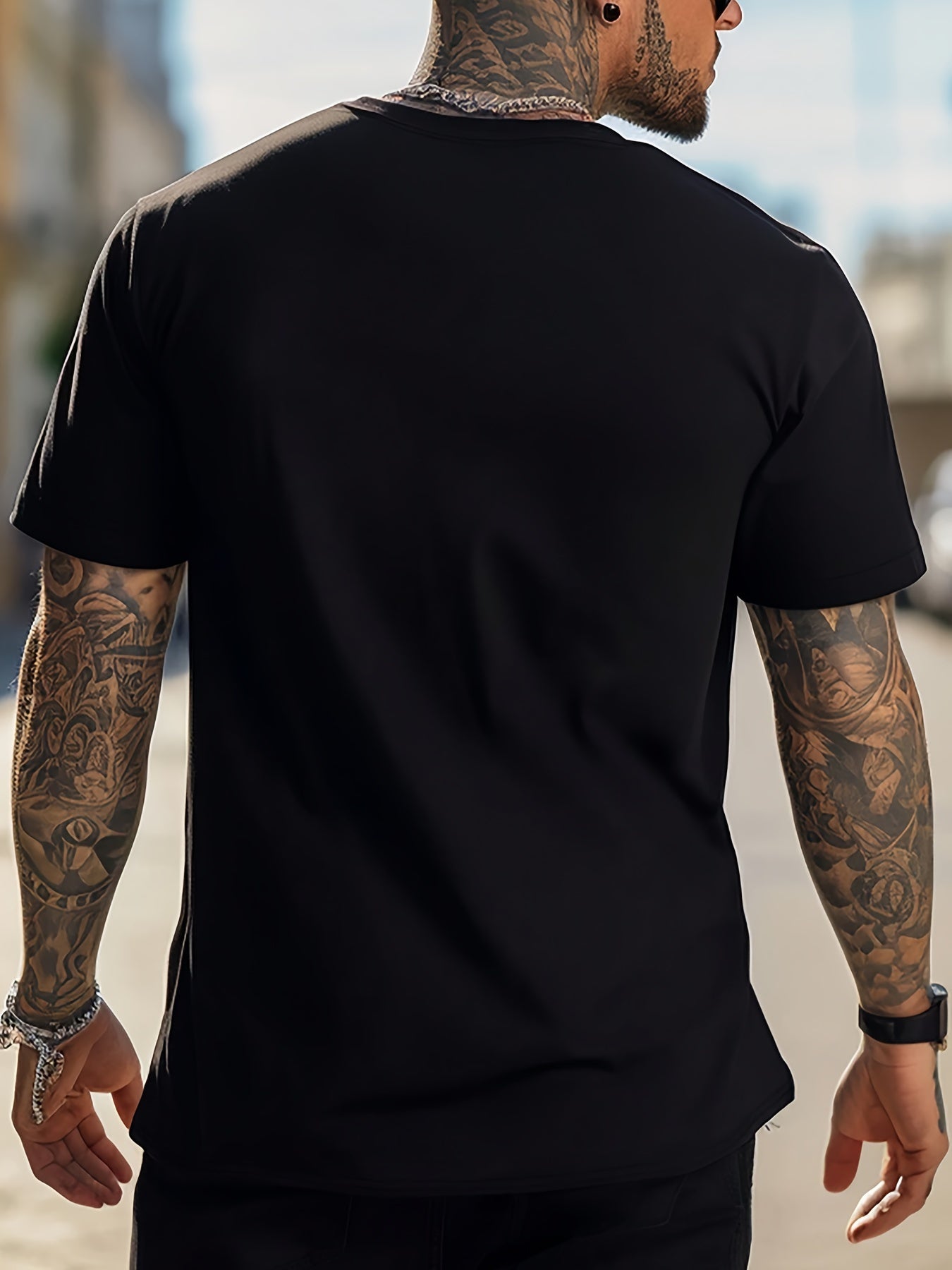 Motorbike Print Short Sleeve Tees For Men, Casual Quick Drying Breathable T-Shirt, Round Neck T-shirt For All Seasons