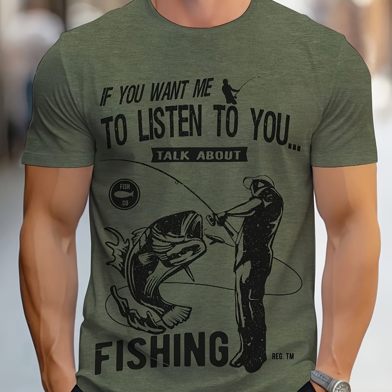 Men's Fish Graphic Print T-shirt, Casual Short Sleeve Crew Neck Tee, Men's Clothing For Summer Outdoor