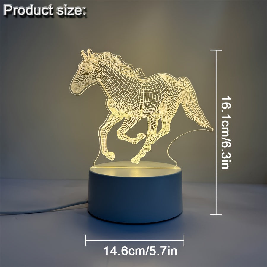 3D Vision Horse Night Light - USB Lamp with Monochrome Warm Glow, Plug-in Base, and Adjustable Brightness - Perfect Birthday Gift for Friends and Family, Suitable for Bedroom, Living Room, and Study